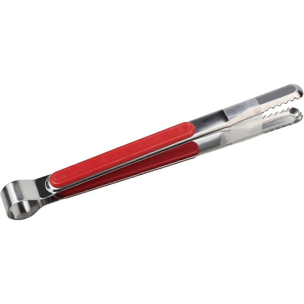 (As show, One size) 304 Stainless Steel Multifunction Cooking Tongs for BBQ Kitchen #03 Red 25.5cm