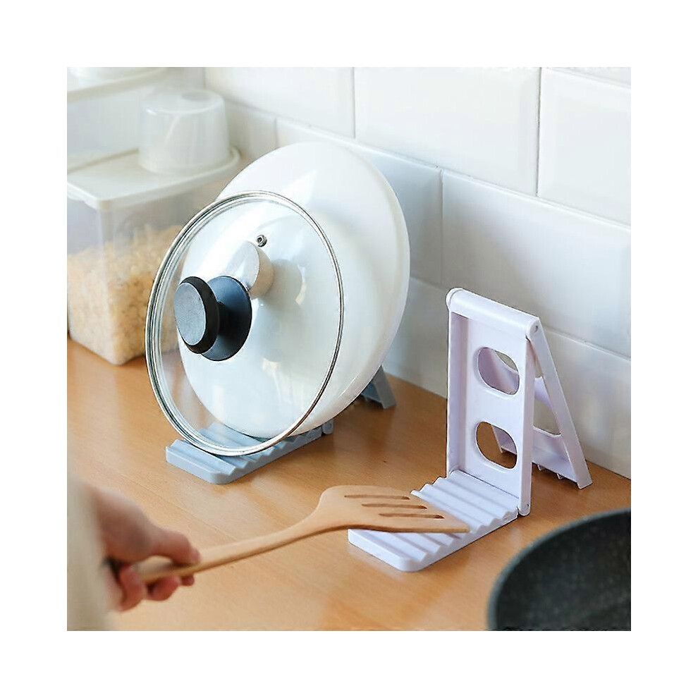 (As show, One size) White Spoon rest and foldable lid for easy storage, non-slip base, kitchen utensil holder
