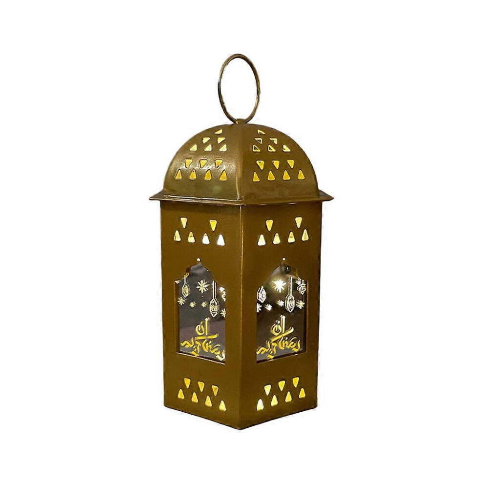 (Style 1, One Size) Wrought Iron Eid Ramadan Wind Lantern Warm Lights Lamp For Creative Ornament 7683012650918