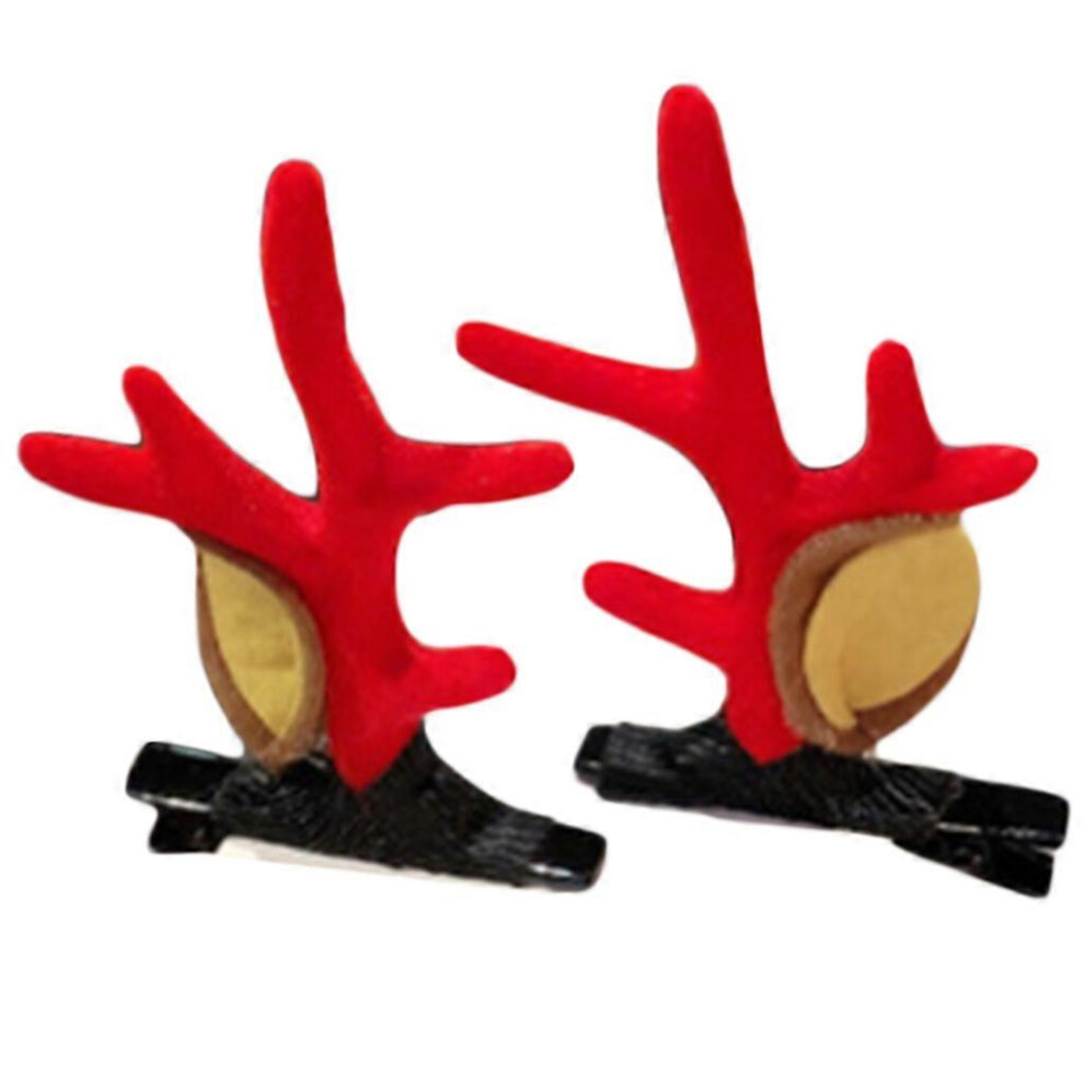 (Ears-A Pair Of Red Antlers, One Size) Deer Horn Decor Clip Antler Hair Clip Trendy Hair Barrettes Christmas Hair Barrettes Cute Hairstyle Accessories 7683012652417