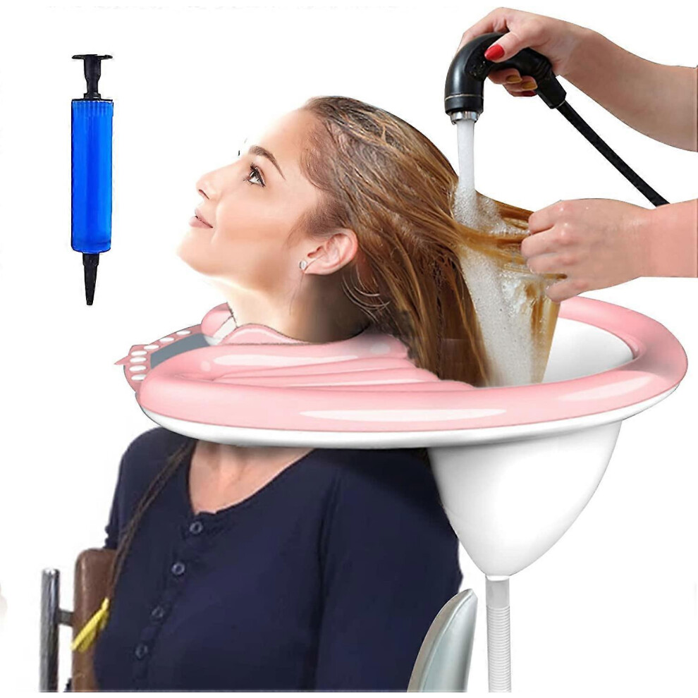 (As show, One size) Portable Inflatable PVC Hair Washing Sink for Disabled Pregnant Women, Children, Elderly in Bed and Home (Pink)