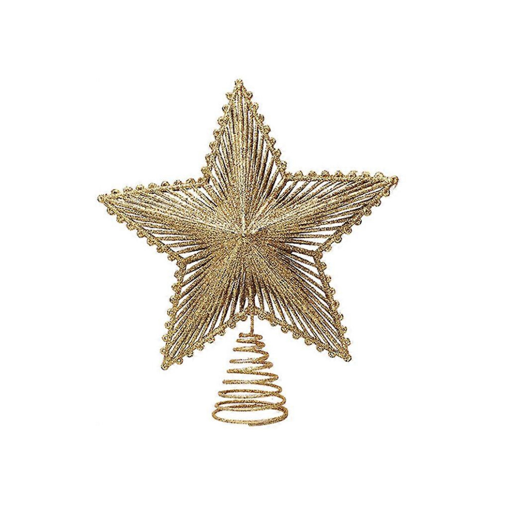 (Red, One Size) Christmas Tree Topper Hollow Out Striped Hanging Treetop Glittered Star Ornament Golden 7683012648014