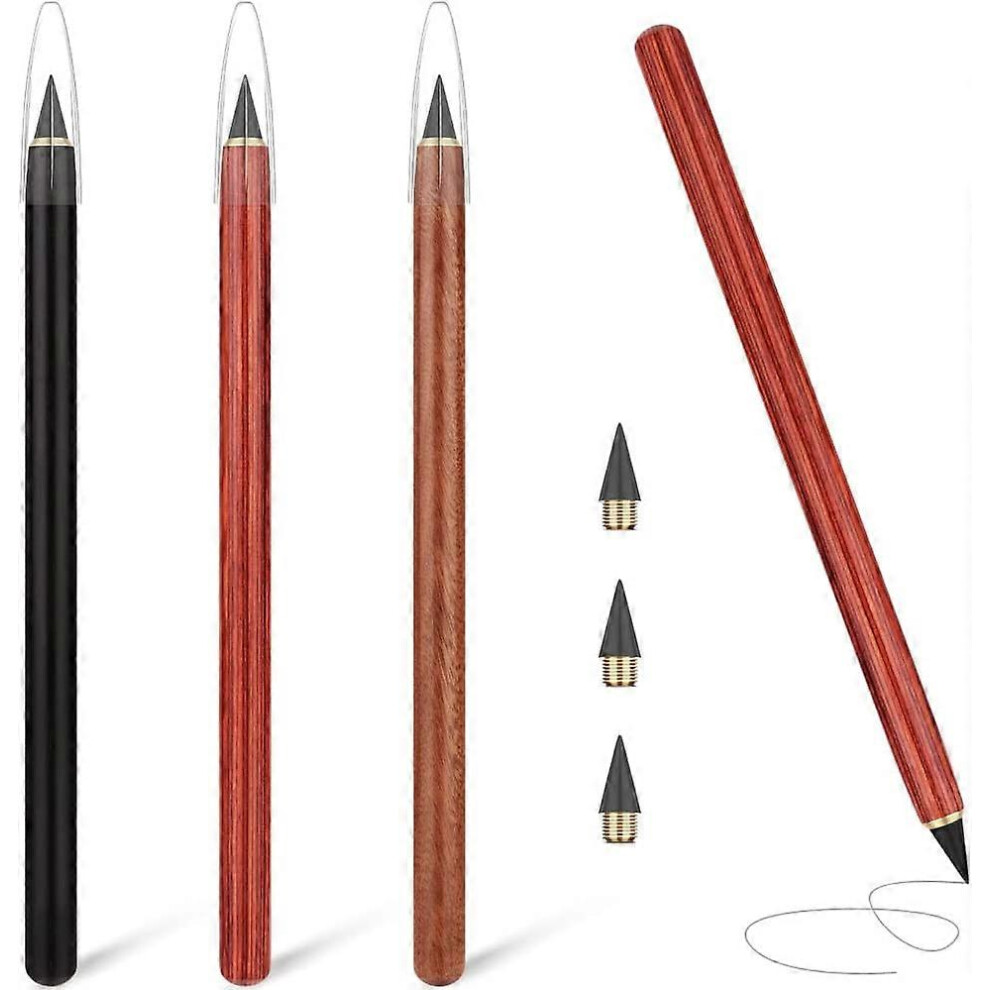 (As show, One size) 3PCS Inkless Pencil, Portable Infinity Pencil Reusable Eternal Pencil Replaceable Nib Inkless Pencil with 3 Spare Nibs for Writing Drawing Home Office