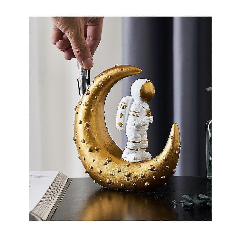 (As show, One size) Resin astronaut spaceman Pen cylinder Desktop model study room ornaments