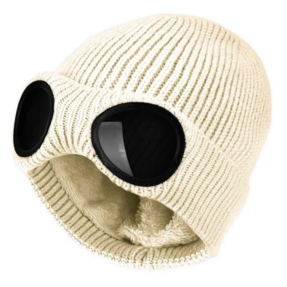 (White, One Size) Ski Hat With Goggles Ski Goggle Beanie Funny Beanie Crochet Hat Knitted Beanie Hat Party Hat Skulli Beanie Hat Beige 7683012646119