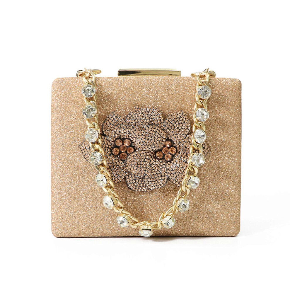 (As Show, One Size) Fashion For Rhinestone Clutch Bag Evening Bag With Gold Chain Small Shoulder Bag Crossbody Bag For Cocktail Party Champagne 7683012656248