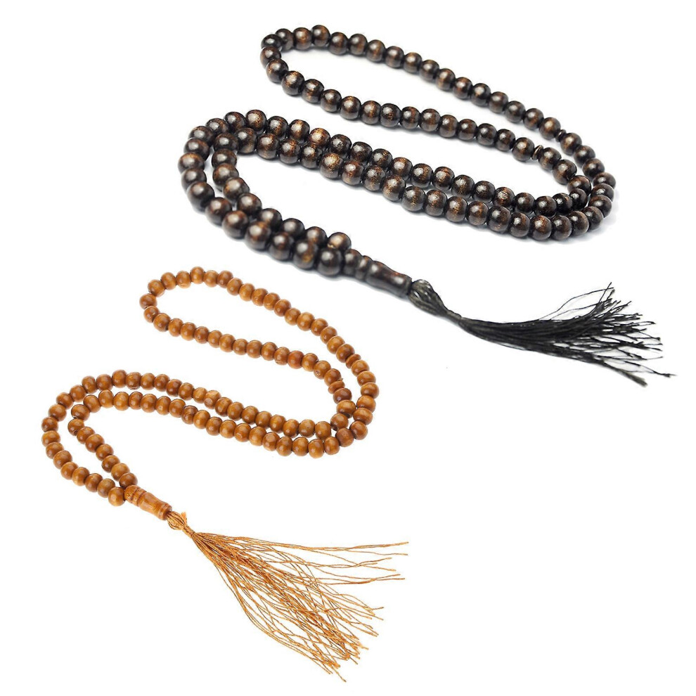 (Brown, One Size) Wood Tasbih Prayer Beads 99 Muslims Prayer Bead Islamic Handheld Prayer Beads Muslims Rosary Beads Bracelet With Tassels 7683012649967