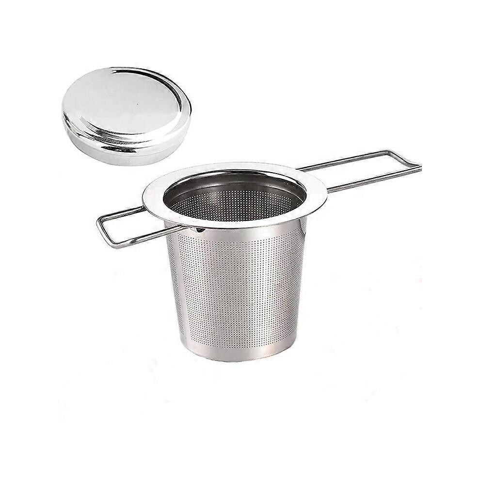 (As show, One size) Kitchen accessory Tea strainer, tea strainer and lid / drip tray, extra fine tea strainer, for all loose tea and all loose leaf tea, design