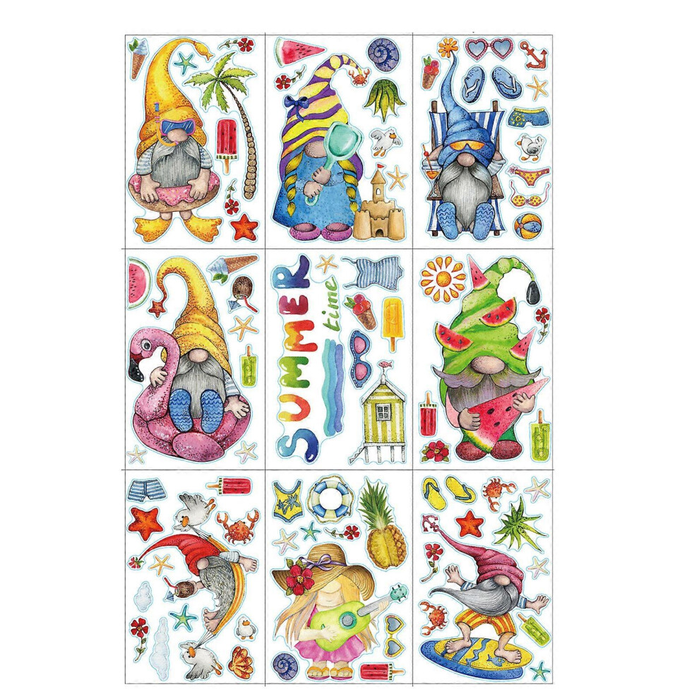 (As Show, One Size) 9Pcs Summer Gnome Window Clings Diy Cartoon Faceless For Doll Wall Sticker Glass Static Decals Wallpaper Kids School Home Decorati 7683012647109