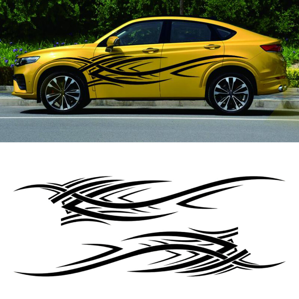 2Pcs Car Body Decal Flame Graphic Universal Waterproof Self Adhesive Removable Automotive Door Sticker Decoration Accessories Black 4911313831020