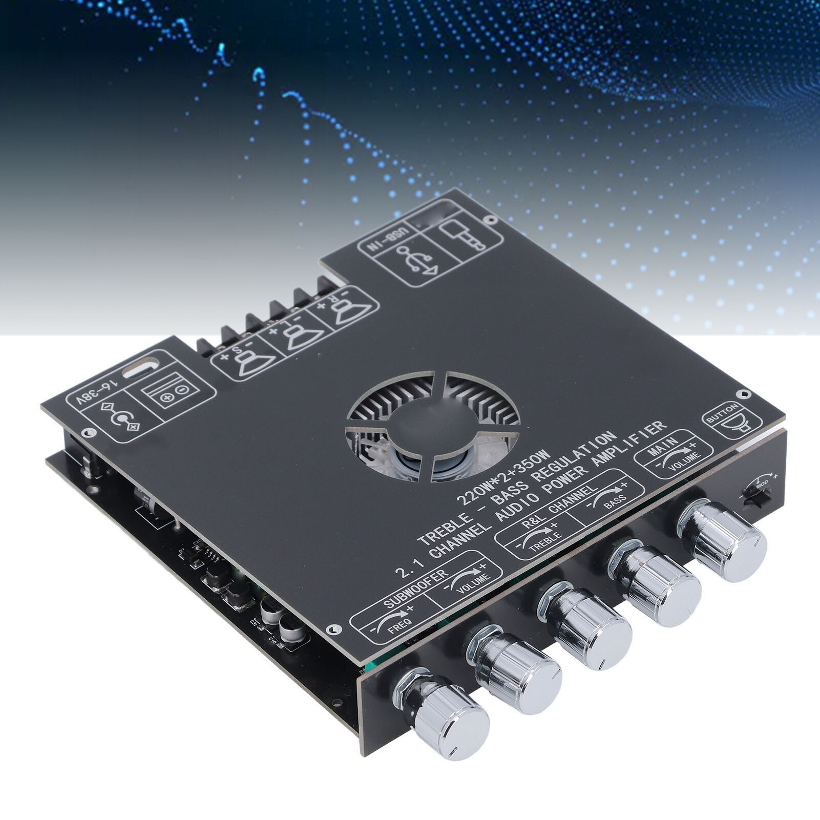 Placa Amplificadora Digital TPA3255 BT 5.1 - 220W Canales + 350W Subwoofer, Entradas BT/AUX/USB, 16-38V