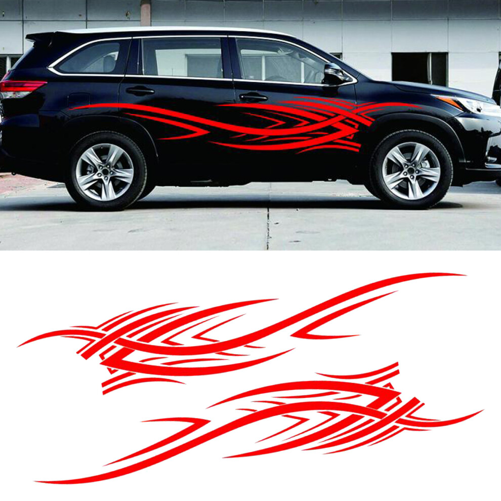 2Pcs Car Body Decal Flame Graphic Universal Waterproof Self Adhesive Removable Automotive Door Sticker Decoration Accessories Red 7891313830919