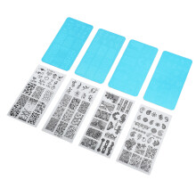 4 Stücke Stahl-Nagelkunst-Stempelplatten-Set mit transparenten Folien für perfekte French Maniküre