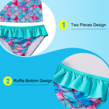 2pcs Girls Swimsuits Long Sleeve Crewneck Bathing Suit Breathable Sun Protection Rash Guard