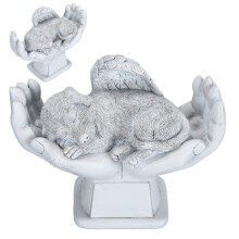 Pet Memorial Statue Outdoor Garden Decor Ornament Angel with God Hands Gravestone Dog