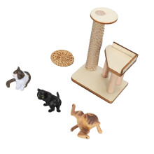 Cat Figurine Playset Miniature Cat Climbing Frame Cat Models DIY Assembly Adorable Cat Tree Interactive Dollhouse Toys for Cat Lover Woven