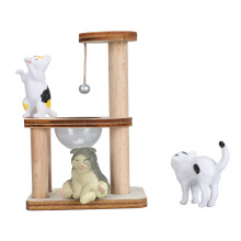 Cat Figurine Playset Miniature Cat Climbing Frame Cat Models DIY Assembly Adorable Cat Tree Interactive Dollhouse Toys for Cat Lover Transp