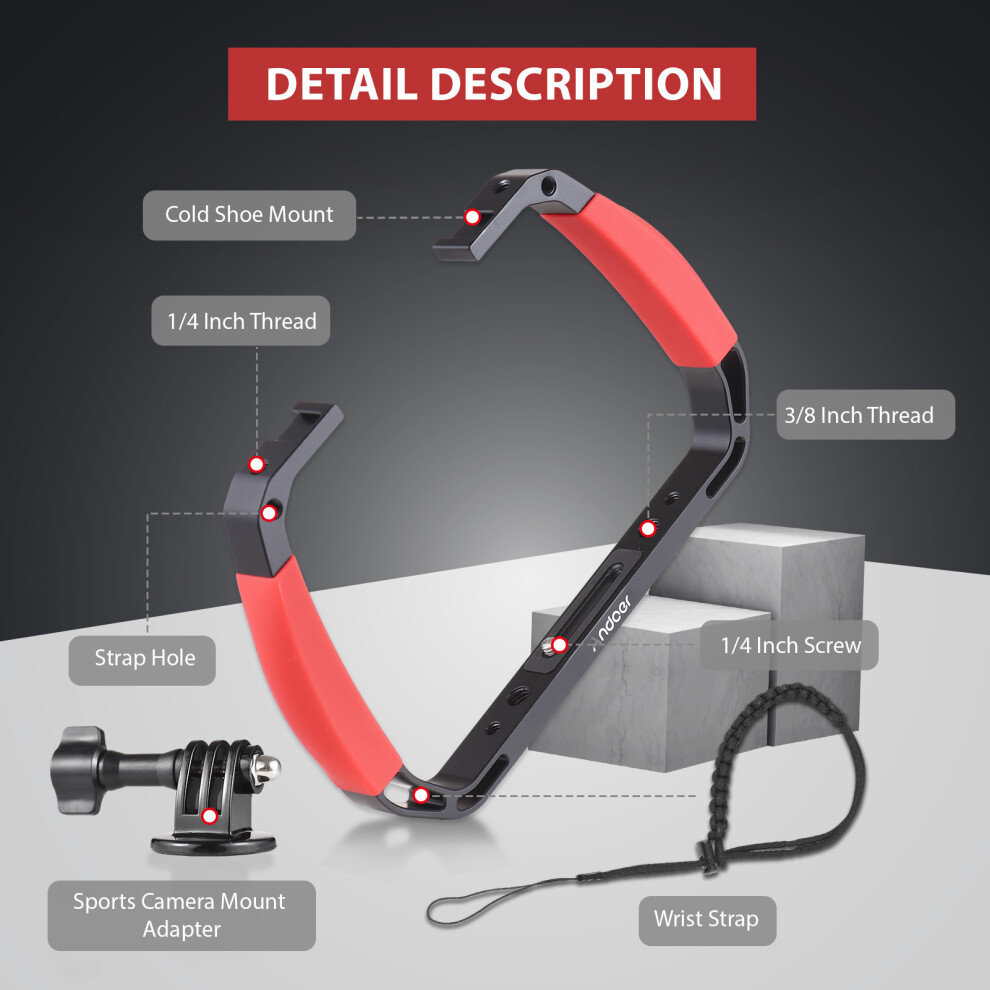 Andoer Sports Camera Underwater Diving Rig Handheld Stabilizer For Action Camera Cage Dive Rig With Cold Shoe Mounts Wrist Strap Compatible 9381313865847