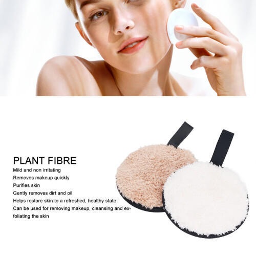 2er Pack wiederverwendbare Make-up-Pads, Pflanzenfaser, Weiß-Khaki 2