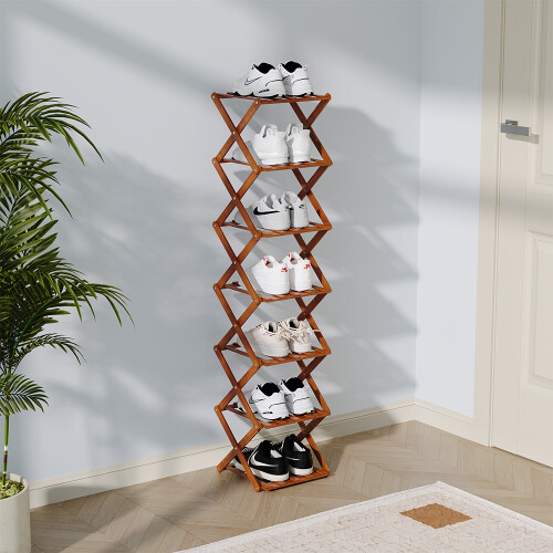 Living And Home (Dark Brown, 7-Tier) Bamboo Folding Shoe Rack 2