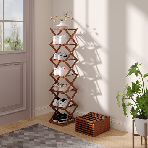 Living And Home (Dark Brown, 7-Tier) Bamboo Folding Shoe Rack
