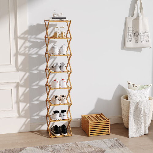Living And Home (Light Brown, 8-Tier) Bamboo Folding Shoe Rack