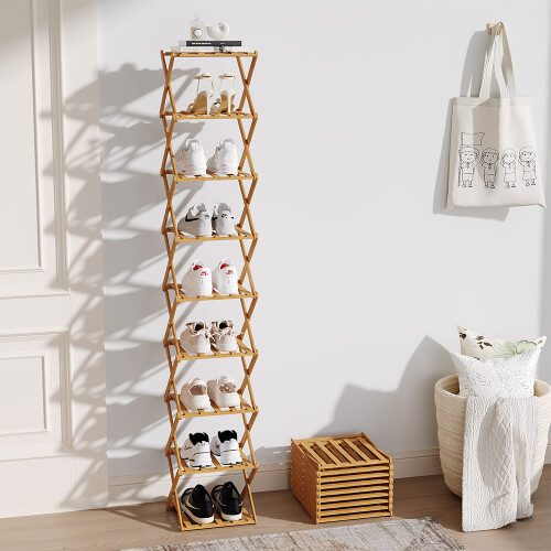 Living And Home (Light Brown, 9-Tier) Bamboo Folding Shoe Rack