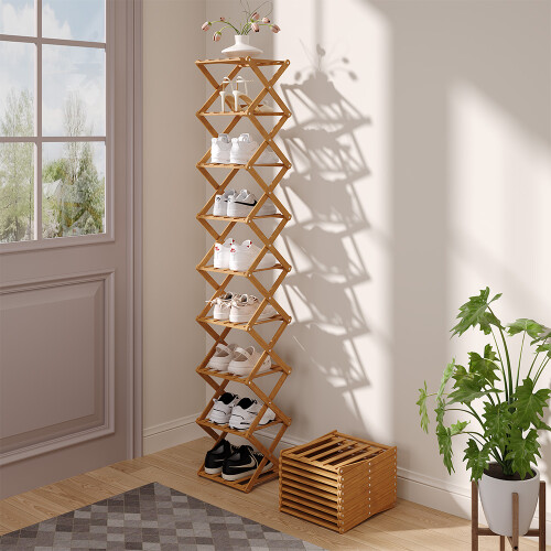 Living And Home (Light Brown, 9-Tier) Bamboo Folding Shoe Rack 2