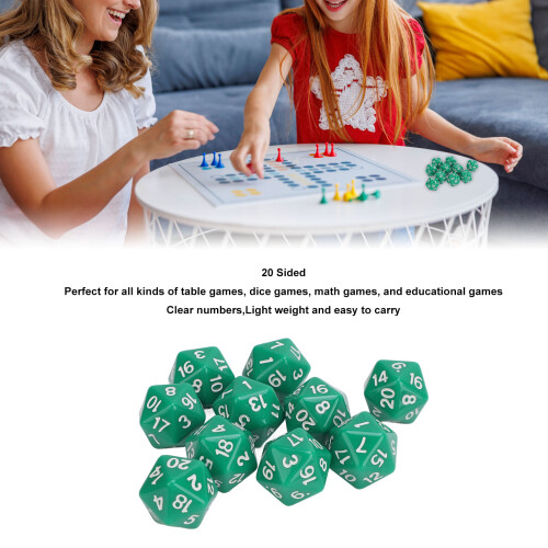 Grünes 10er-Set 20-seitige Polyeder-Würfel 55 g 2