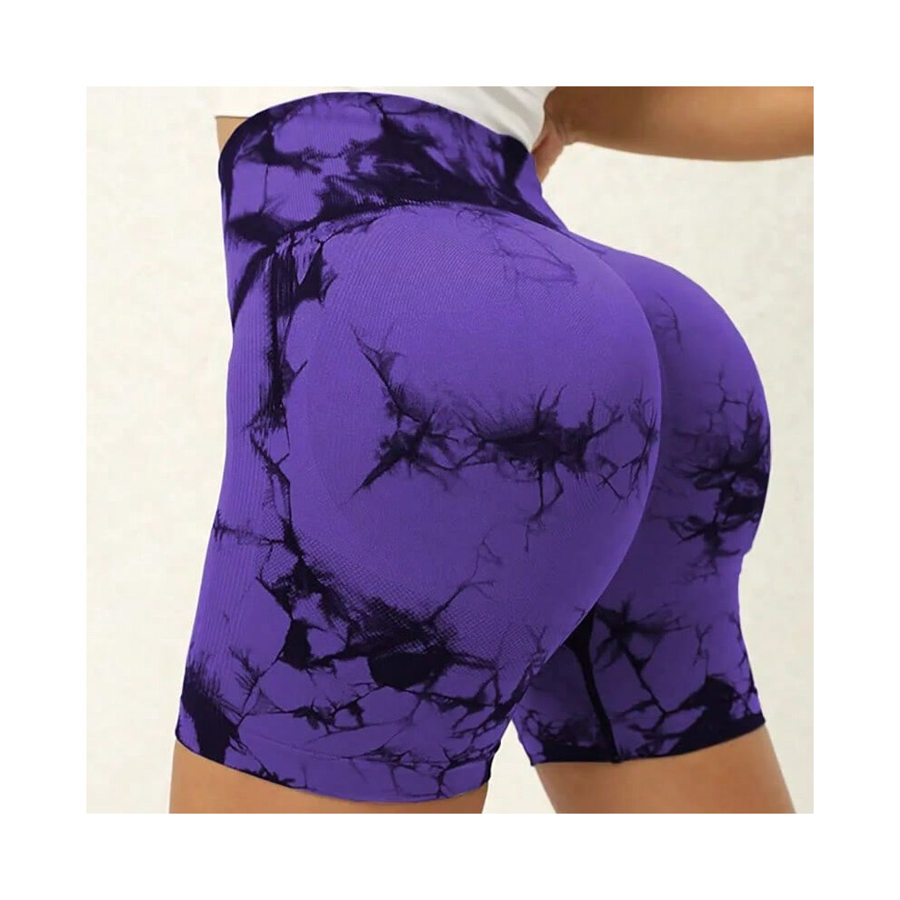 (PURPLE, M) Tie-Dye Yoga Shorts for Women High Elastic Gym Shorts Push Up Sports Shorts Running Workout Fitness Women Short Sports Leggings-image-OPC-PHQDGXR-NEW