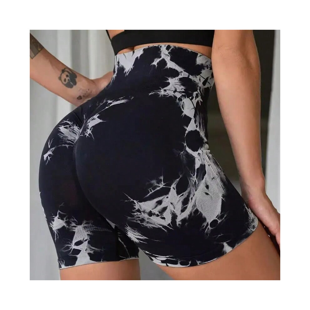 (black, L) Tie-Dye Yoga Shorts for Women High Elastic Gym Shorts Push Up Sports Shorts Running Workout Fitness Women Short Sports Leggings-image-OPC-PHQDGXN-NEW