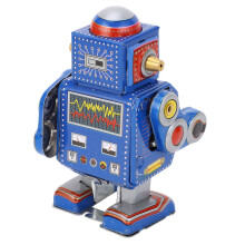 Vintage blauer Aufzieh-Roboterspielzeug aus Eisen für Café-, Bar- und Restaurantdekoration