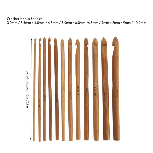 12 Stück Häkelnadel-Set 3,0–10,0 mm Bambus 15 cm 1