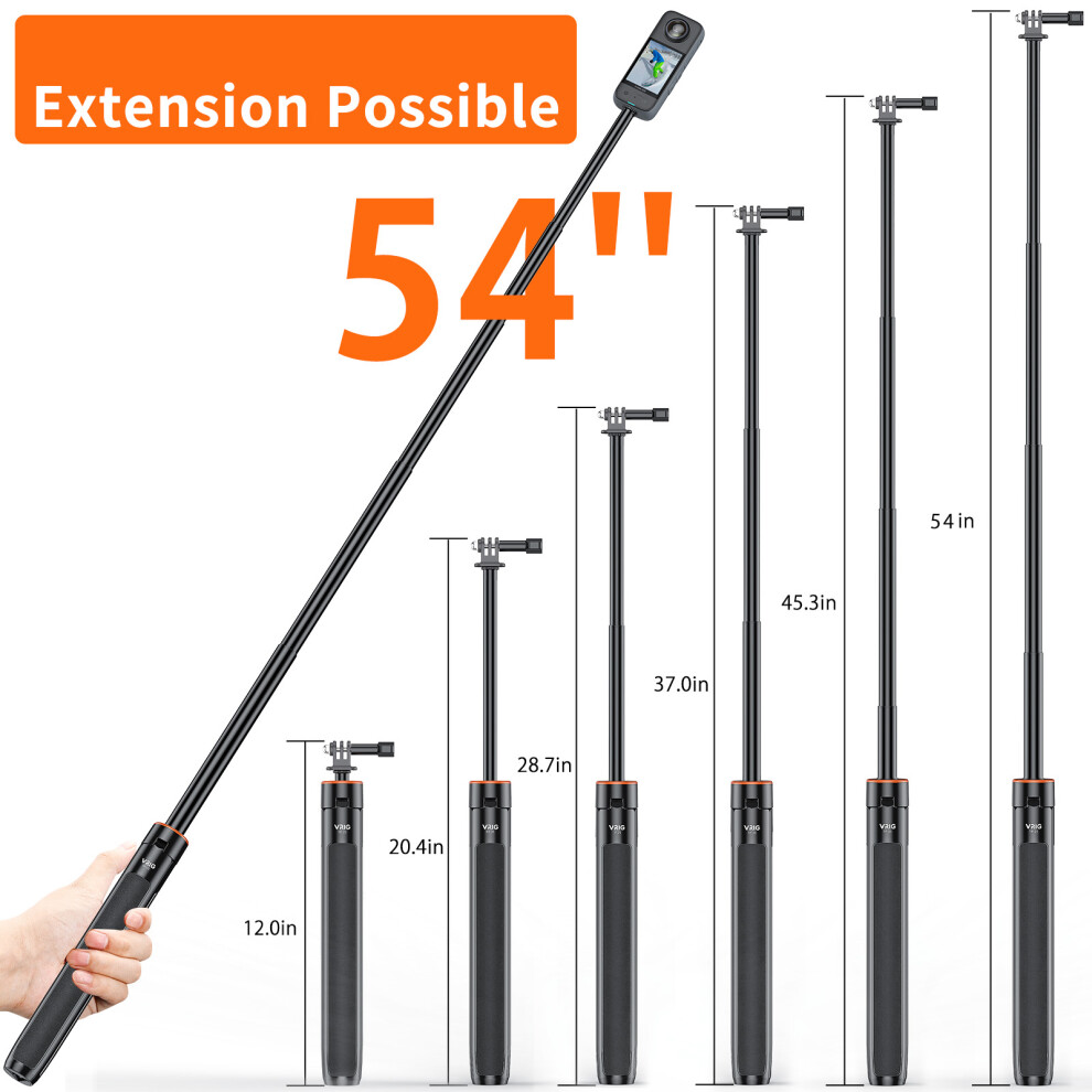 Vrig Tp-21 Sports Camera Selfie Stick Tripod Stand Extentable Max. 54In With 1/4 Inch Screw For Action Camera Mirrorless Camera Vlog Live S 9401313912065