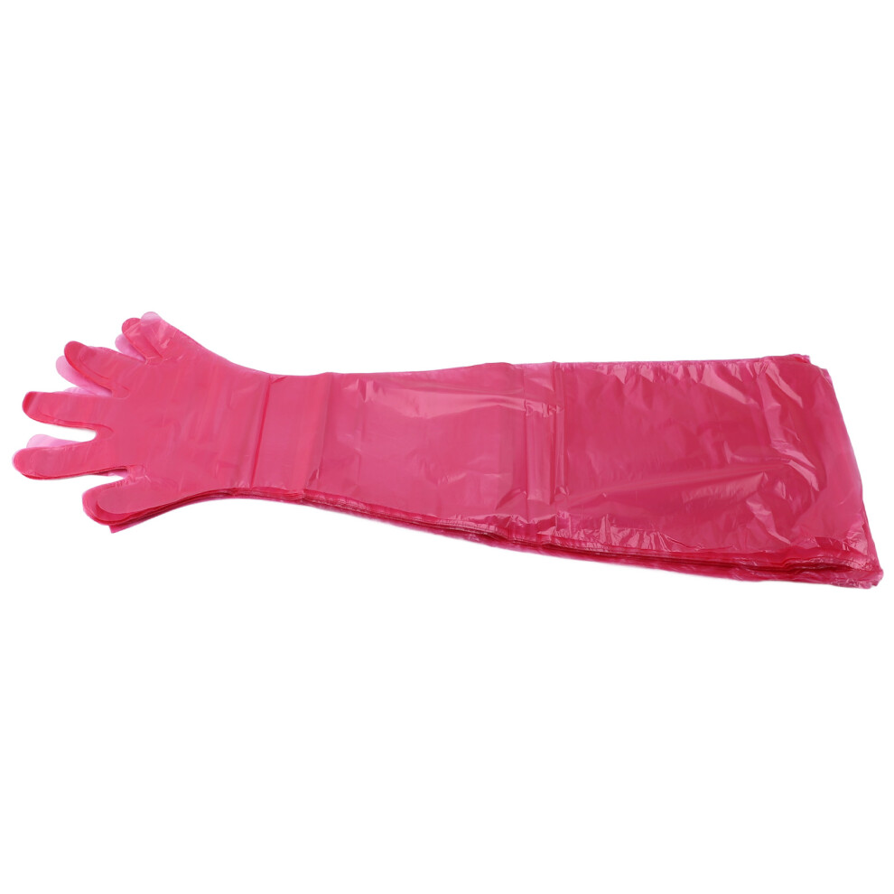 100Pcs Long Arm Disposable Plastic Gloves Safe Reliable Multipurpose Veterinary Long Gloves For Field Dressing Red 8171313913881