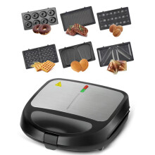 6 in 1 Electric Sandwich Maker Breakfast Machine with 6-set Removable Non-stick Plates Double-Sided Heating Waffle Maker Donut Maker Pani