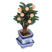 Miniatur-Orangenbaum-Deko für Puppenhaus 1:12, Resin Porzellan, 8 cm, Blau Weiß