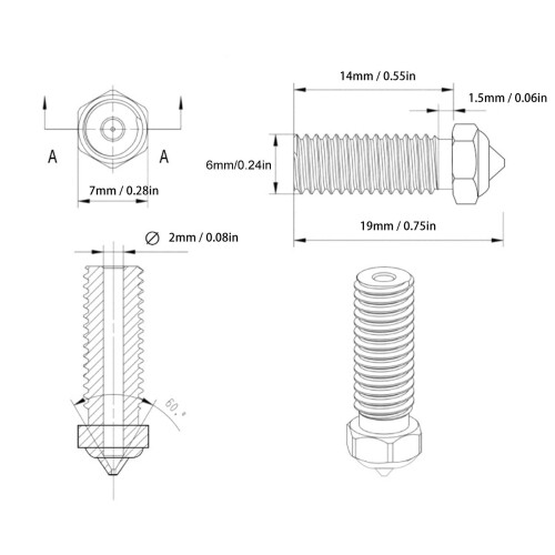 5 Stück 0,4 mm M6 Stahldüse X-Max3/X-Smart3/X-Plus3 1