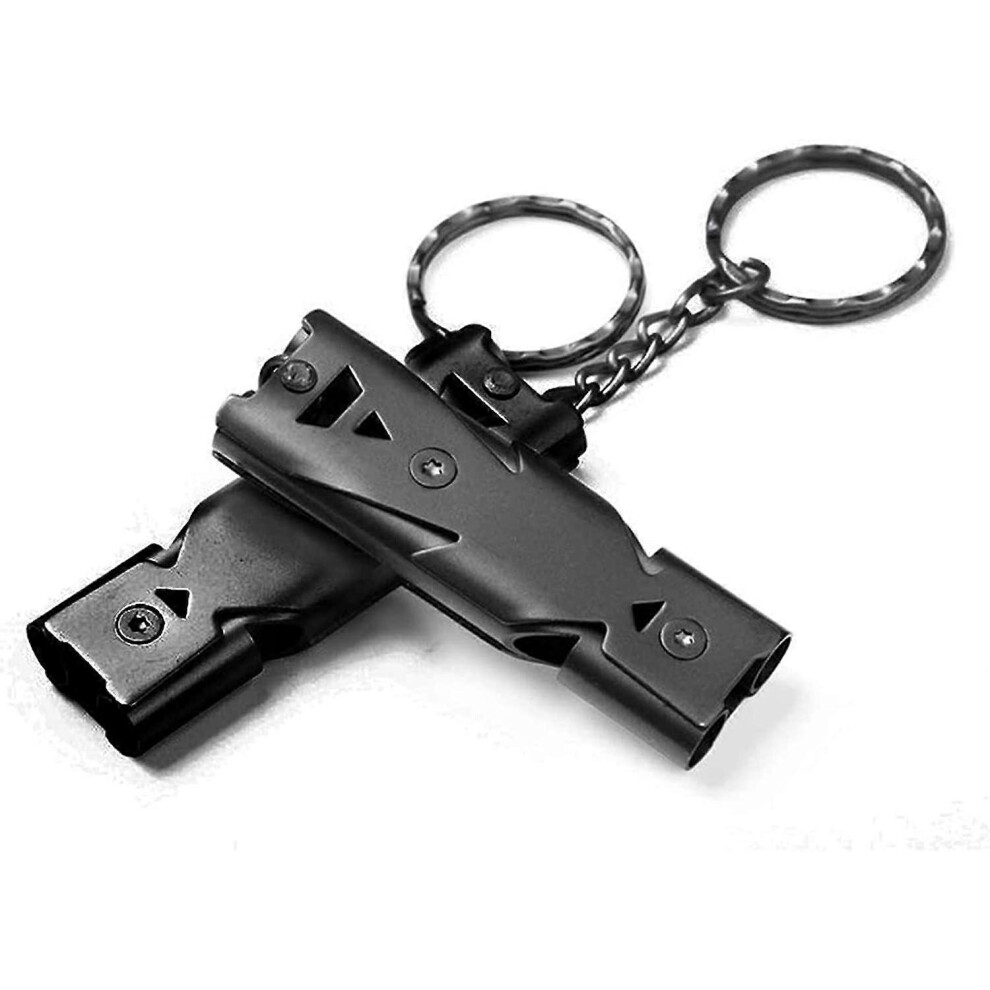 (As show, One size) Two 150 decibel survival whistles, labor-saving stainless steel survival whistles, outdoor emergency survival whistles, double tub