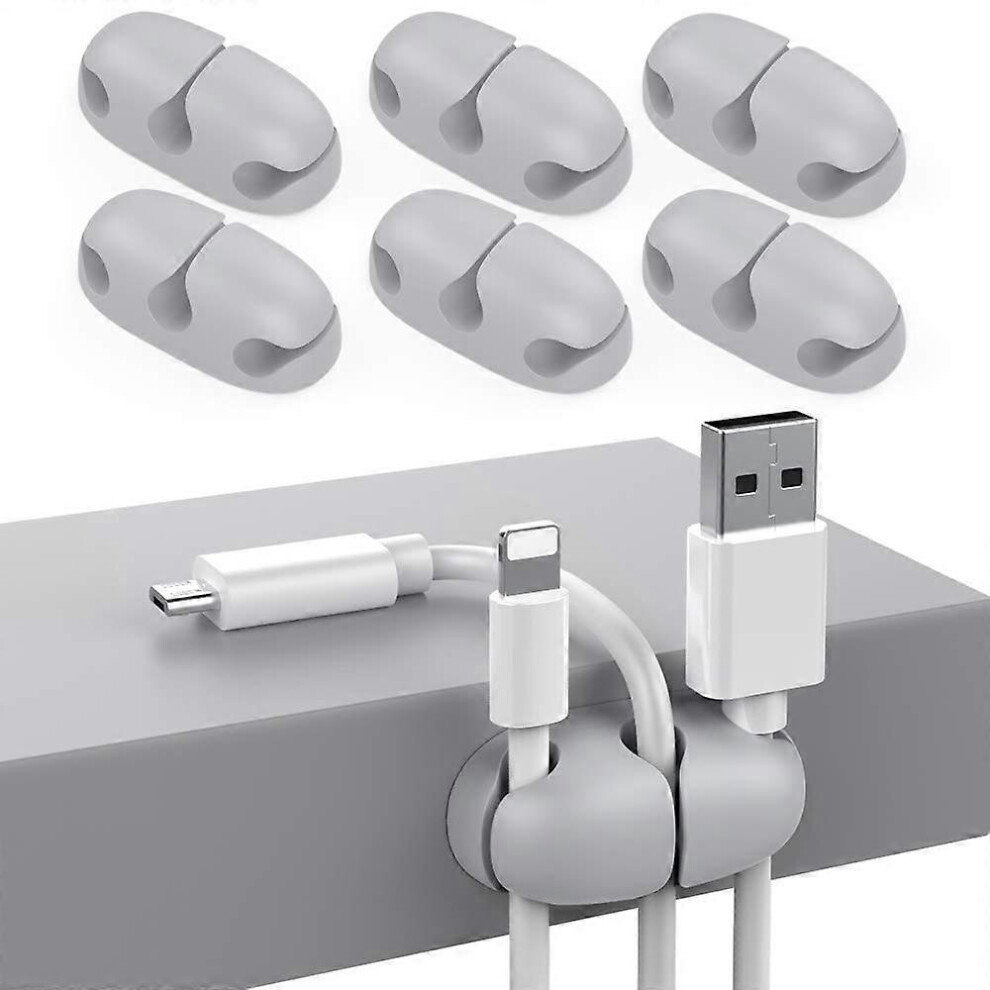 (As show, One size) 6-pack wire organizer car (gray,excluding data cables) cable holder desktop cable neat clip for organizing USB wires, strong adhesive wire holder for