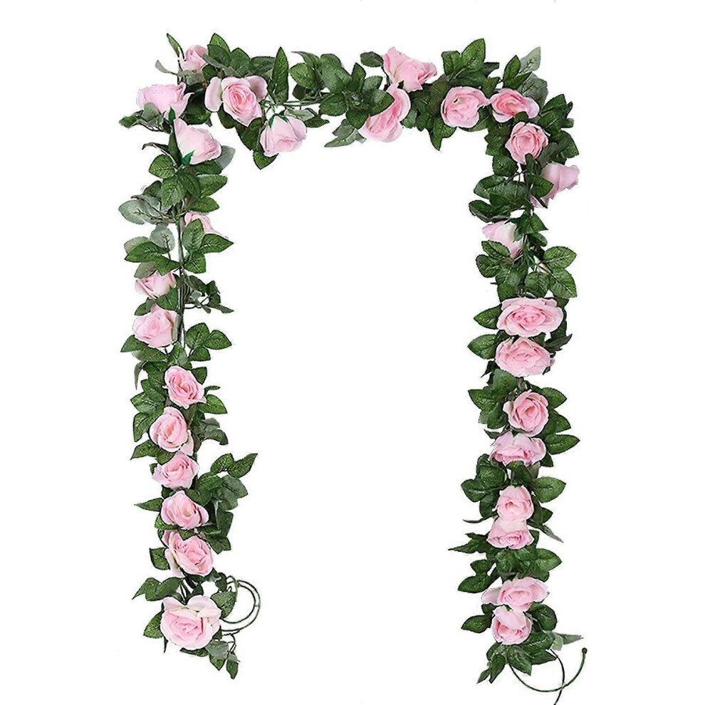 (As show, One size) 2 packs of artificial rose vines (2.2m pink), fake flower art, outdoor indoor hanging decoration, home kitchen, garden, office, wedding, hotel, party