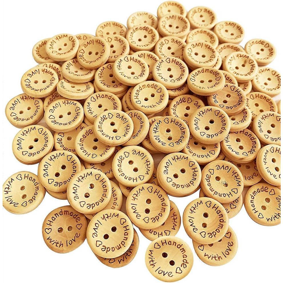 (As show, One size) 100 20mm wooden buttons, handcrafted by Love, used for sewing and production