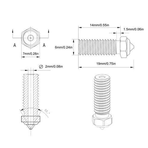 Messingdüse 0,4 mm M6, 5 Stück  Max3 Smart3 Plus3 1