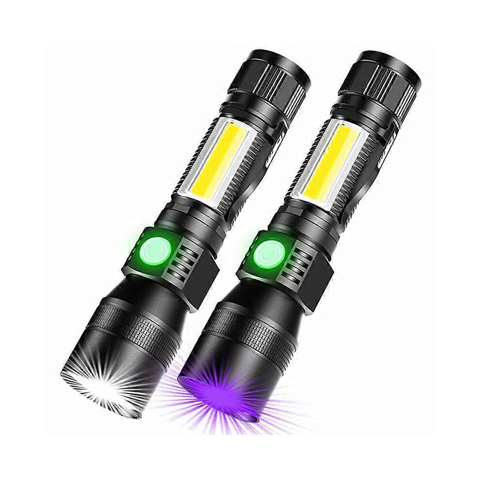 (As show, One size) Rechargeable flashlight [2 pack], 7 modes, 3-in-1 UV flashlight, ultra bright waterproof LED USB flashlight