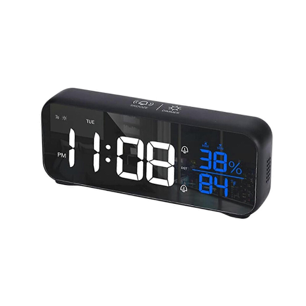 (Black, One Size) Voice Controlled Led Music Alarm Clock With 1200Mah Charging Battery Temperature Humidity Display For Bedroom Office Black 7683012644412
