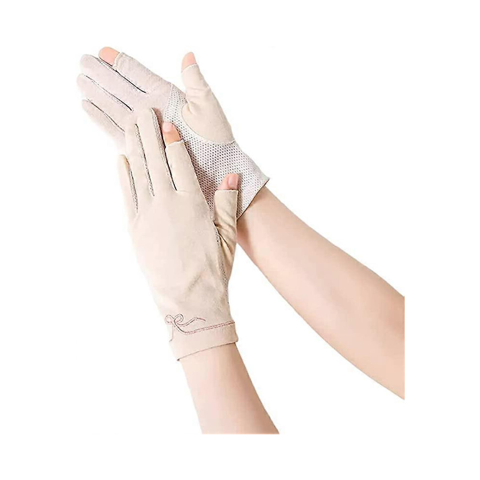 (As show, One size) UV sun protection gloves (black) Summer cotton breathable driving gloves touch screen sun protection and anti-skid silicone bicycl