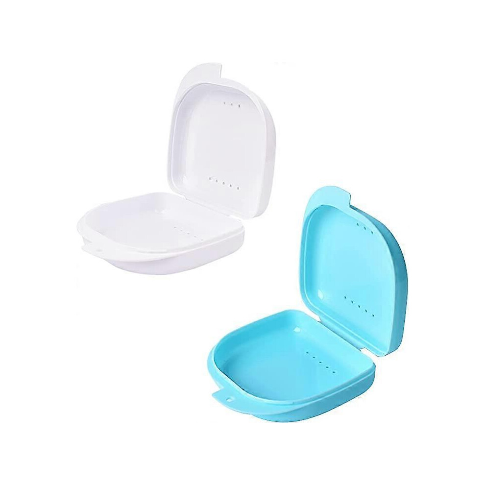 (As show, One size) 2 invisible braces (light blue+white), retainer container partial denture box, portable and cute, easy to clean
