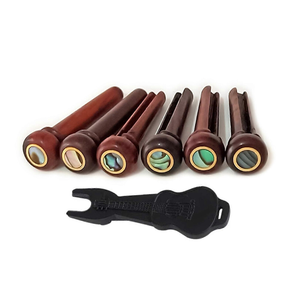 (Inlaid With Small Sh, One Size) Cocobolo Wood Guitar Bridge Pins Guitar Fixed String Nails Guitar Replacement Part Guitar Strings Nails Wood Texture 7683012652813