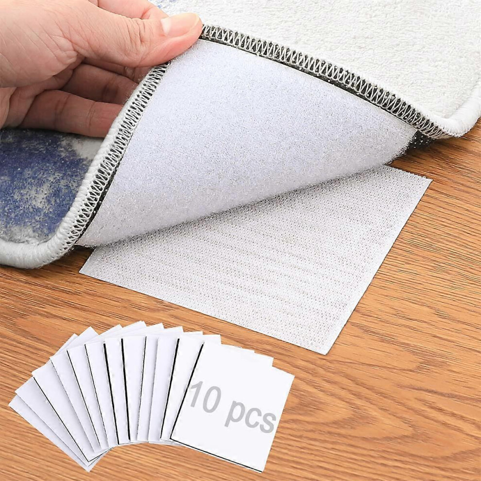 (As show, One size) Carpet hook anti slip pad anti slip sticker square (10PCS,white)