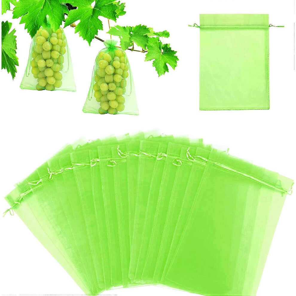 (As show, One size) Fruit Protection Bag 60 Pieces (Moss Green), Grape Protection Bag 20x 30cm Garden Organza Bag with Drawstring Against Wasp Drosophila Beetle Birds